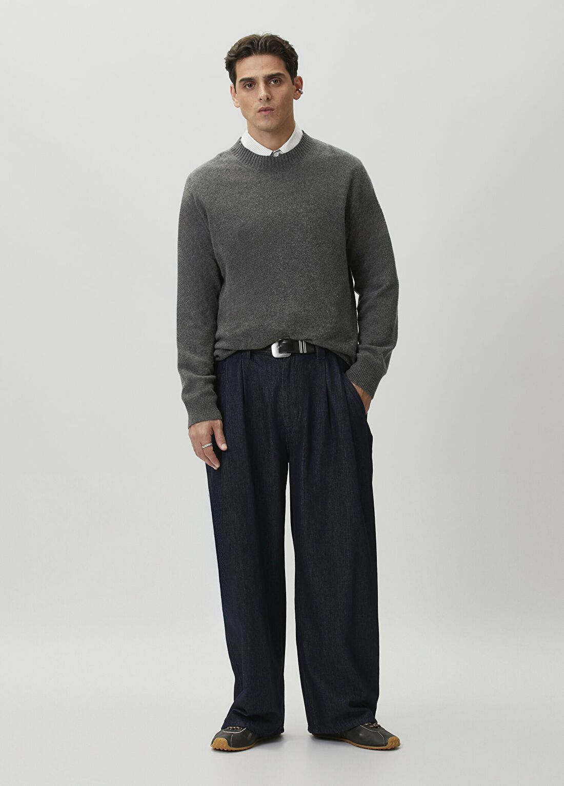 Academia Lacivert Pileli Oversize Jean Pantolon