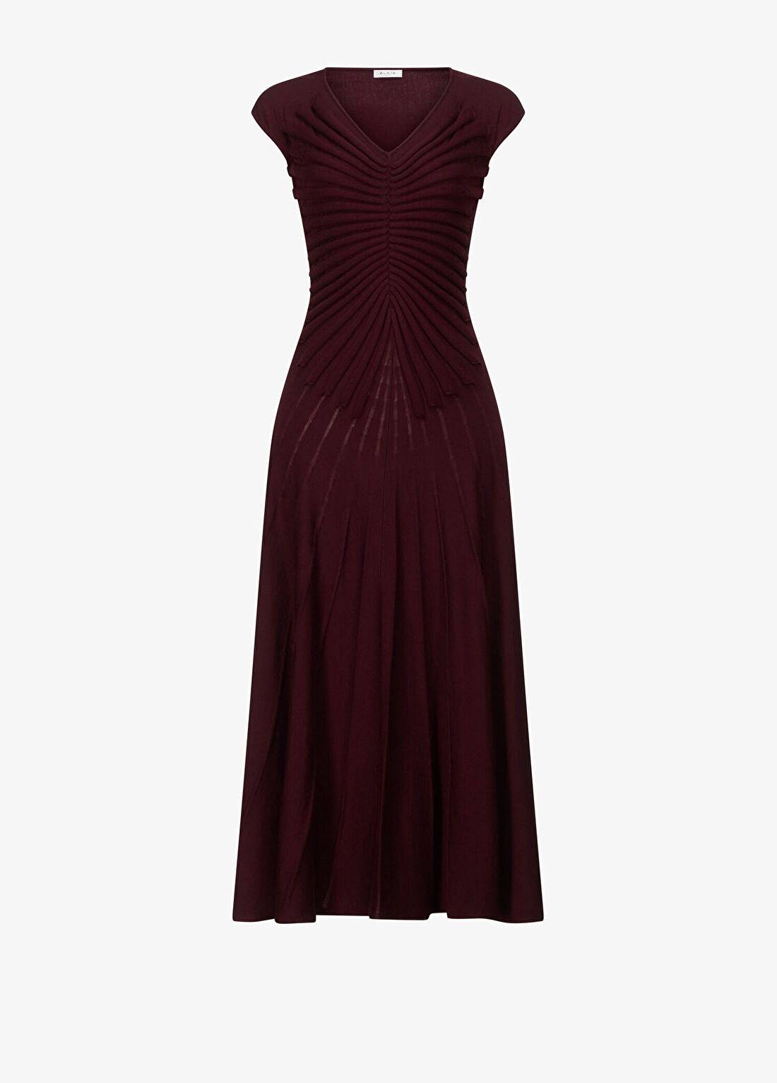 Alaïa Bordo Büzgülü Midi Yün Elbise
