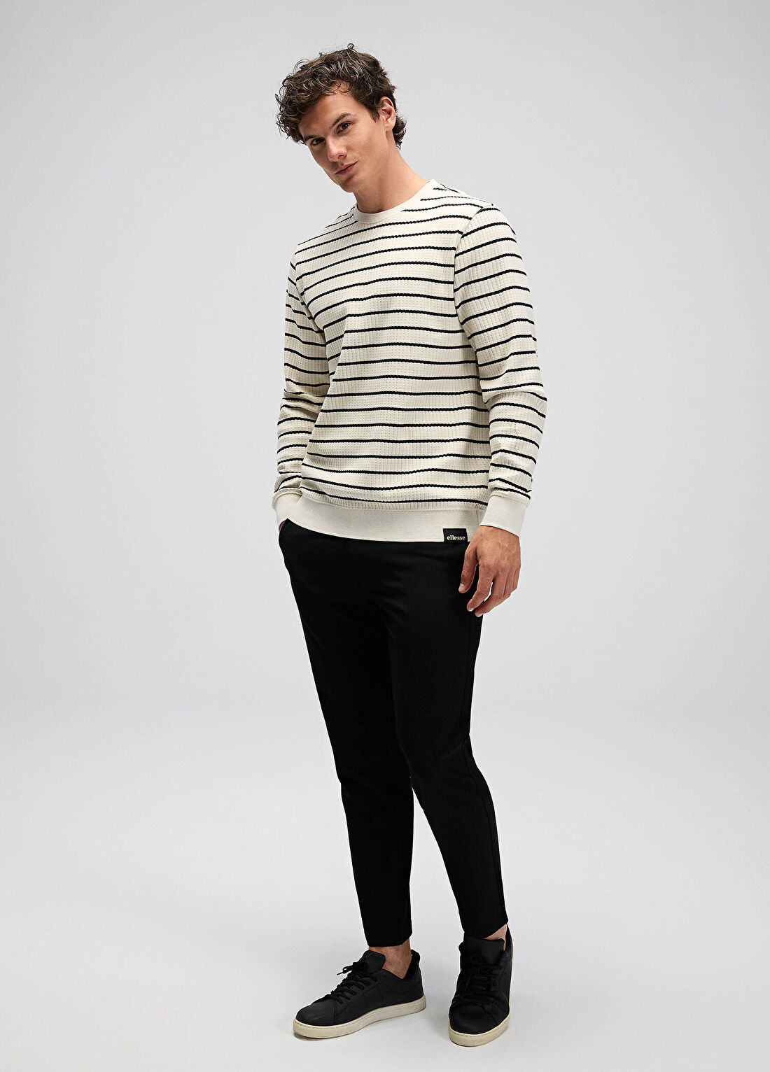 Ellesse Bej Çizgili Erkek Sweatshirt EM591-BG