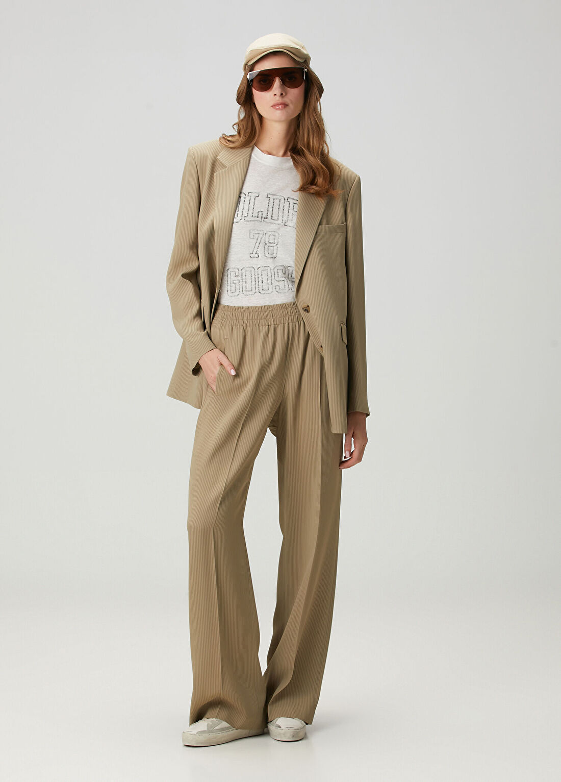 Golden Goose Koyu Bej Çizgili Jogger Pantolon