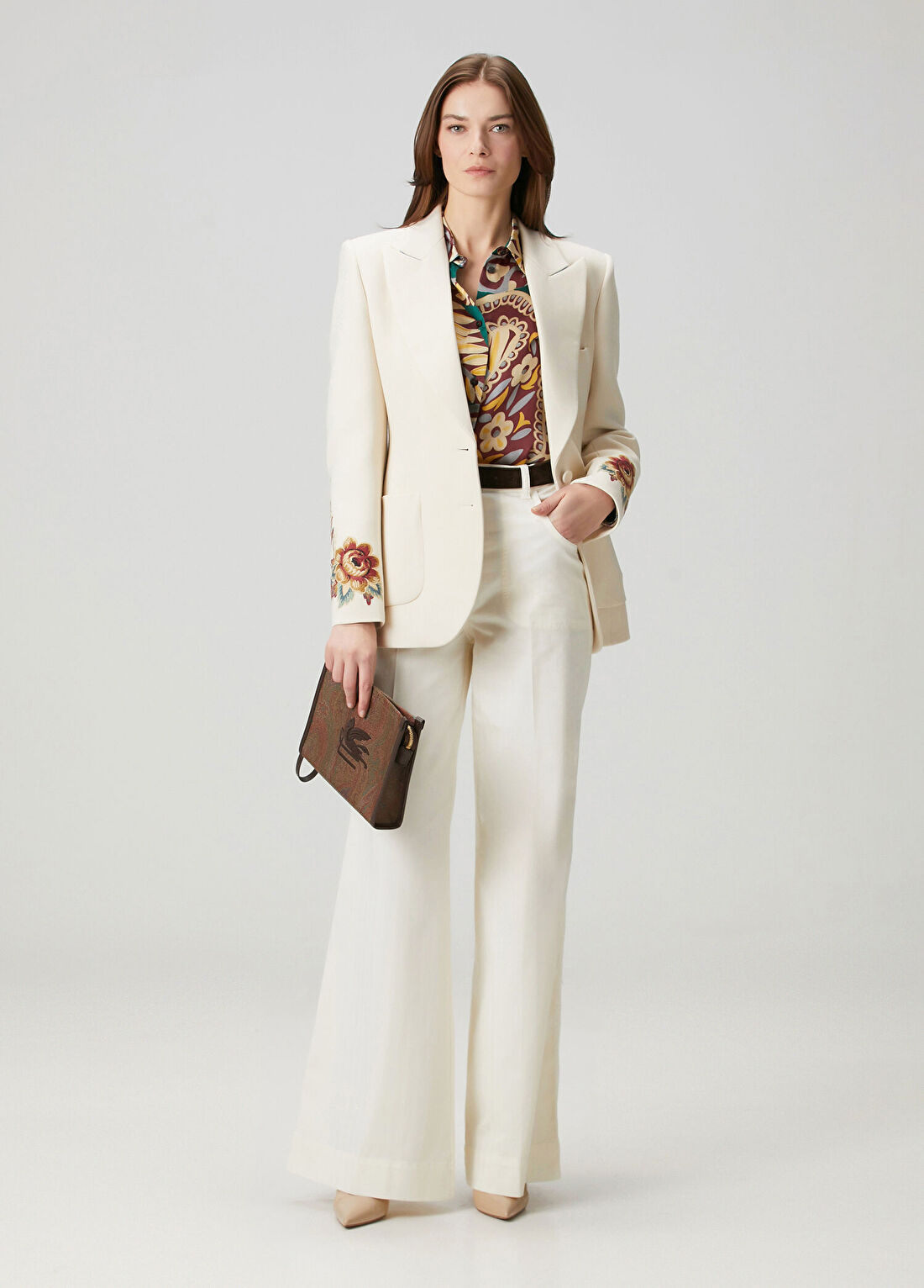 Etro Krem Wide Leg Jean Pantolon