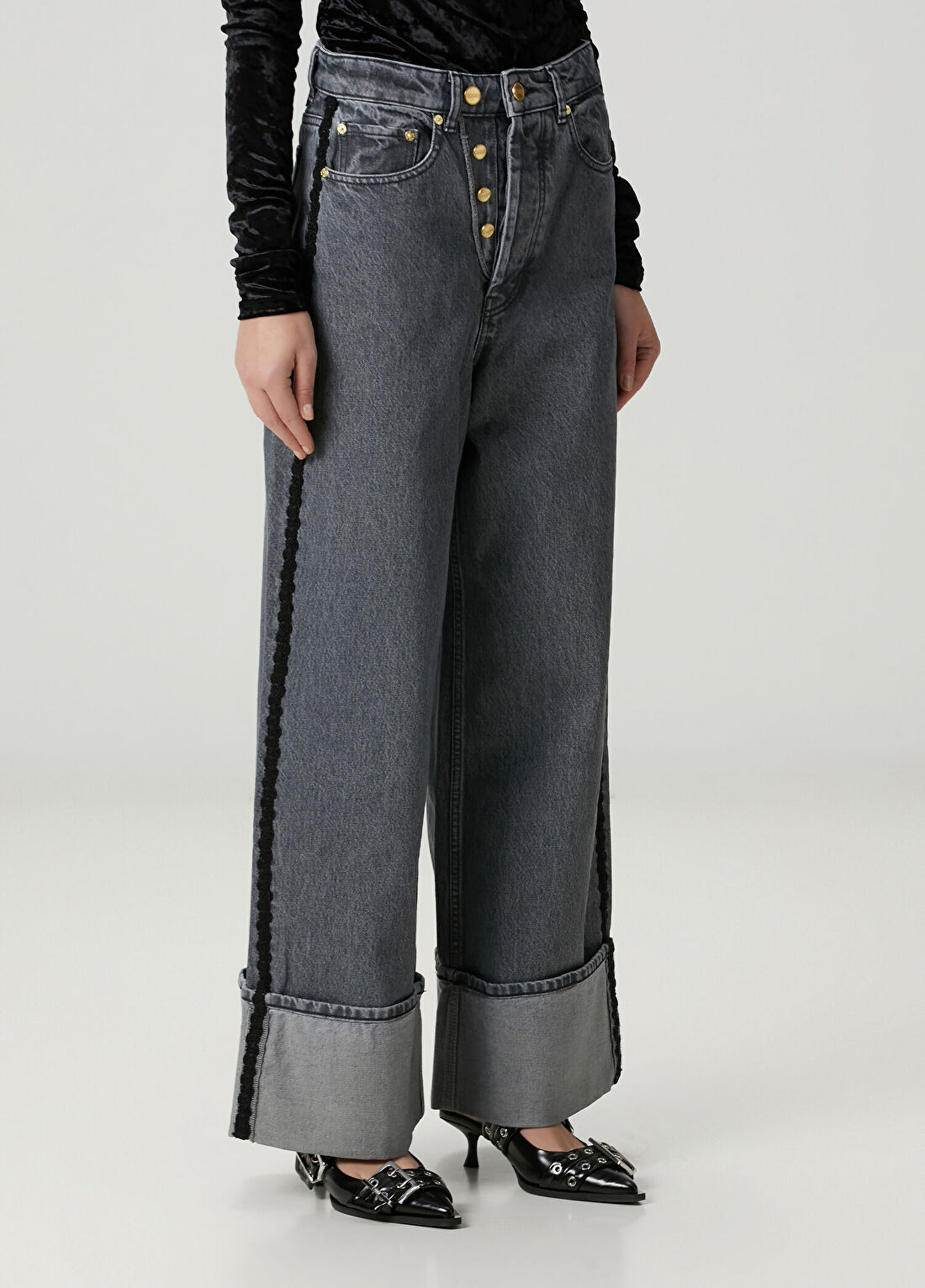Ganni Slate Baggy Gri Jean Pantolon görsel 3