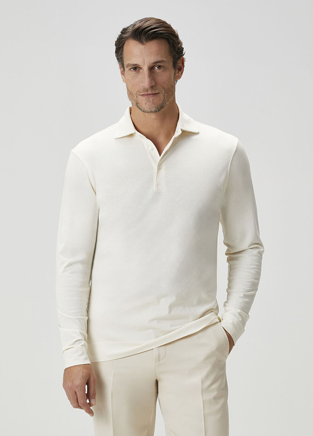 Lardini Beyaz Polo Yaka Sweatshirt
