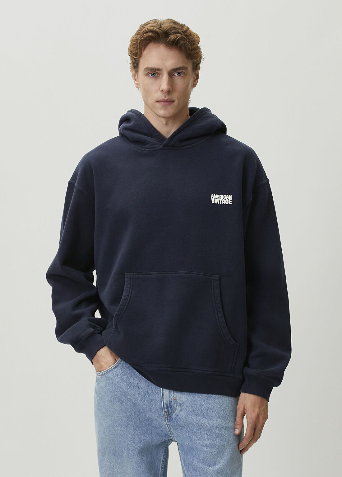 American Vintage Plizzy Lacivert Kapüşonlu Sweatshirt