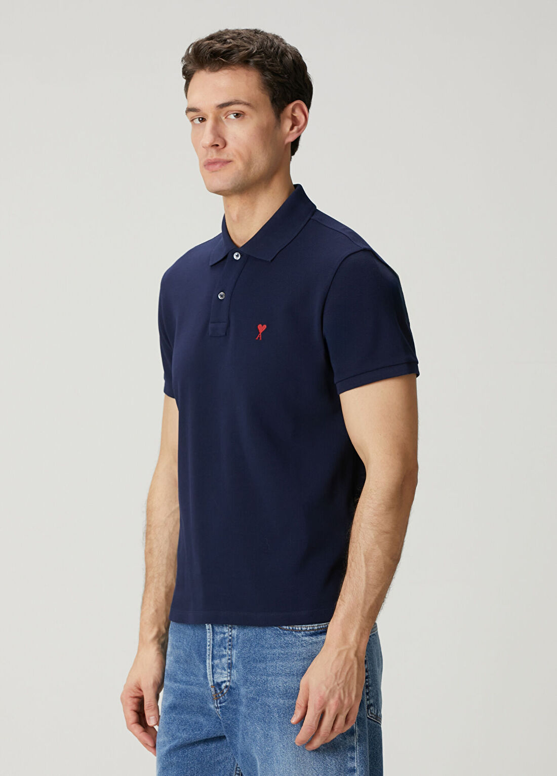 Ami Paris Classic Fit Lacivert Polo Yaka T-shirt görsel 3