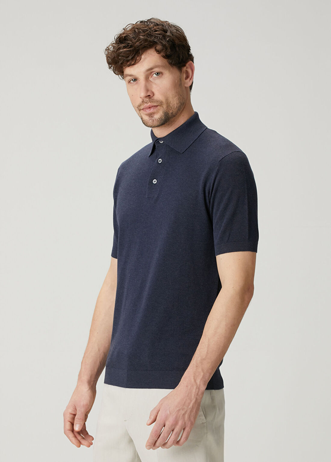 Lardini Lacivert Polo Yaka Kısa Kollu Triko görsel 3