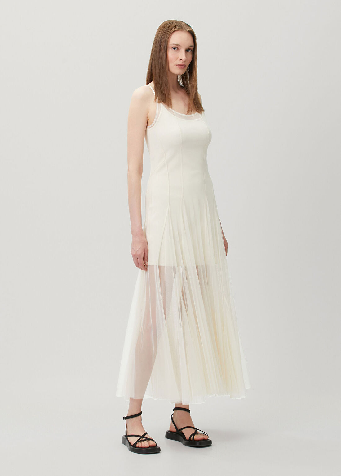 AllSaints Harmonia Ekru Midi Elbise