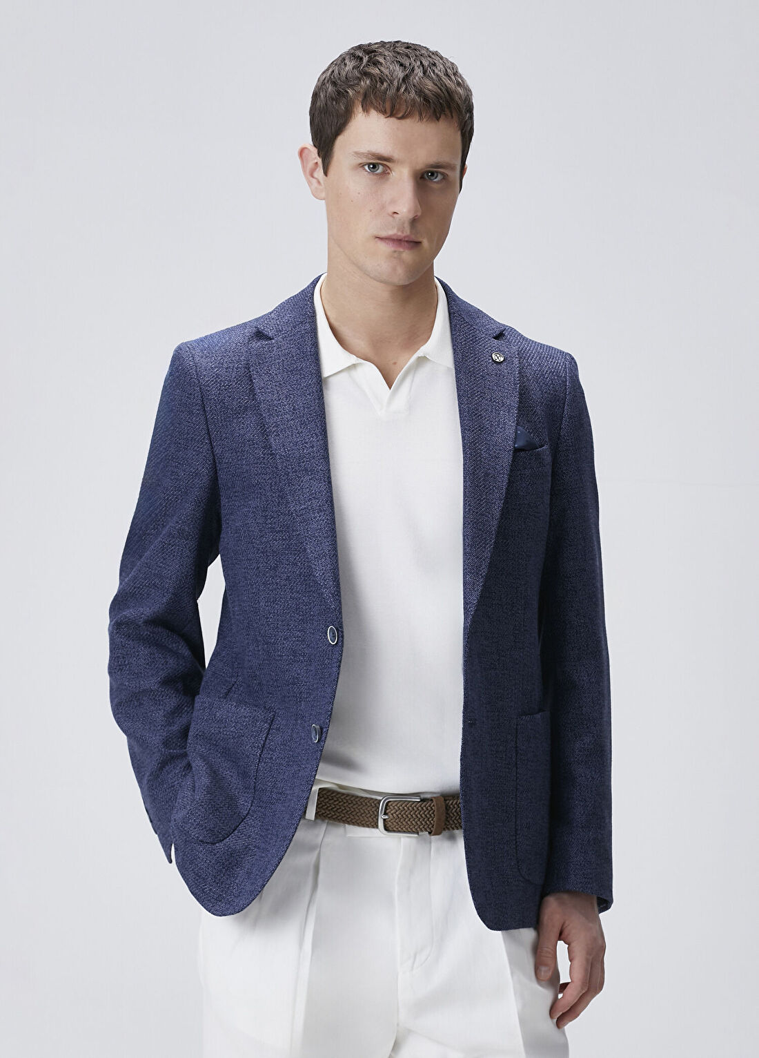 Network Lacivert Slim Fit Jakarlı Dokuma Ceket