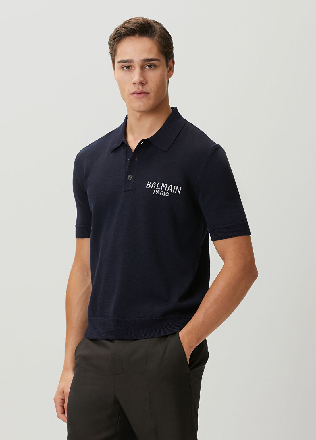 Balmain Lacivert Polo Yaka Kısa Kollu Yün Triko görsel 3
