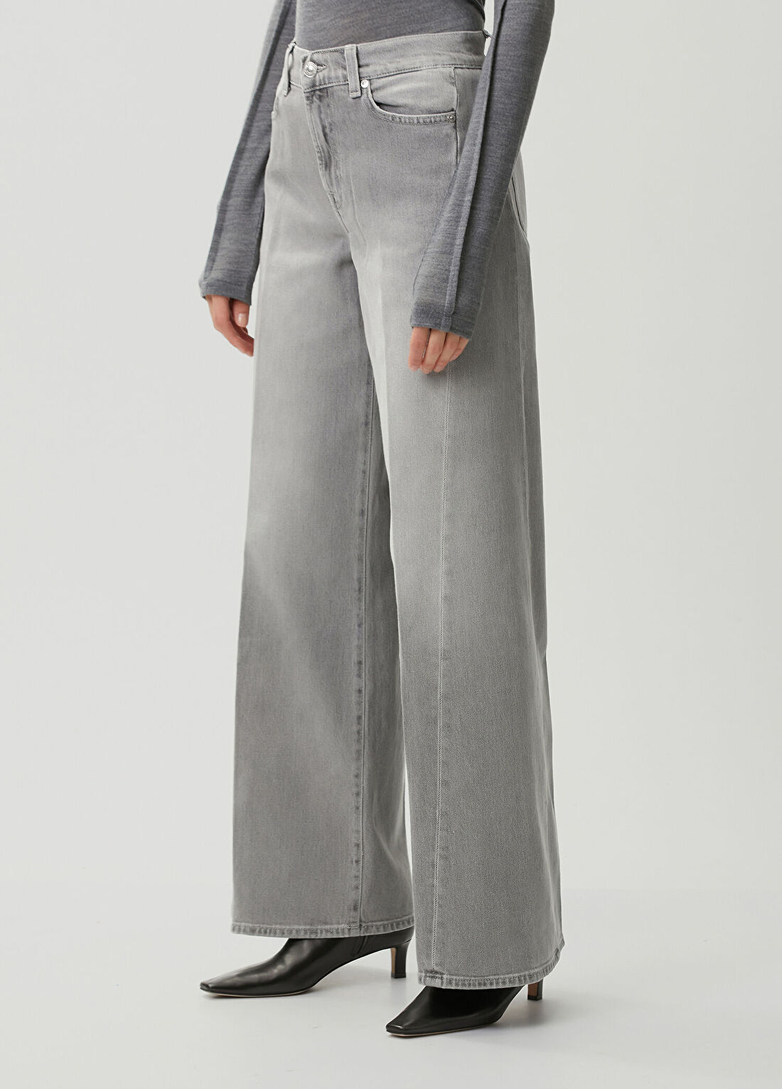 7 For All Mankind Gri Wide Leg Jean Pantolon görsel 3
