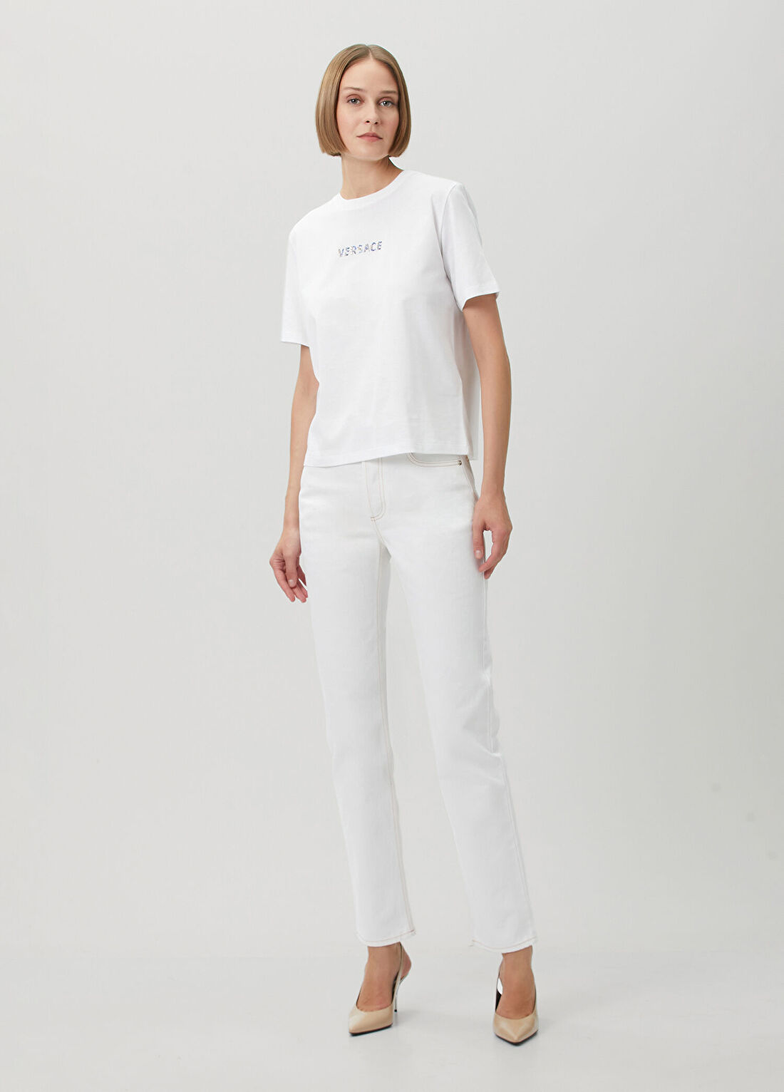 Versace Beyaz İşlemeli Jersey T-shirt görsel 2