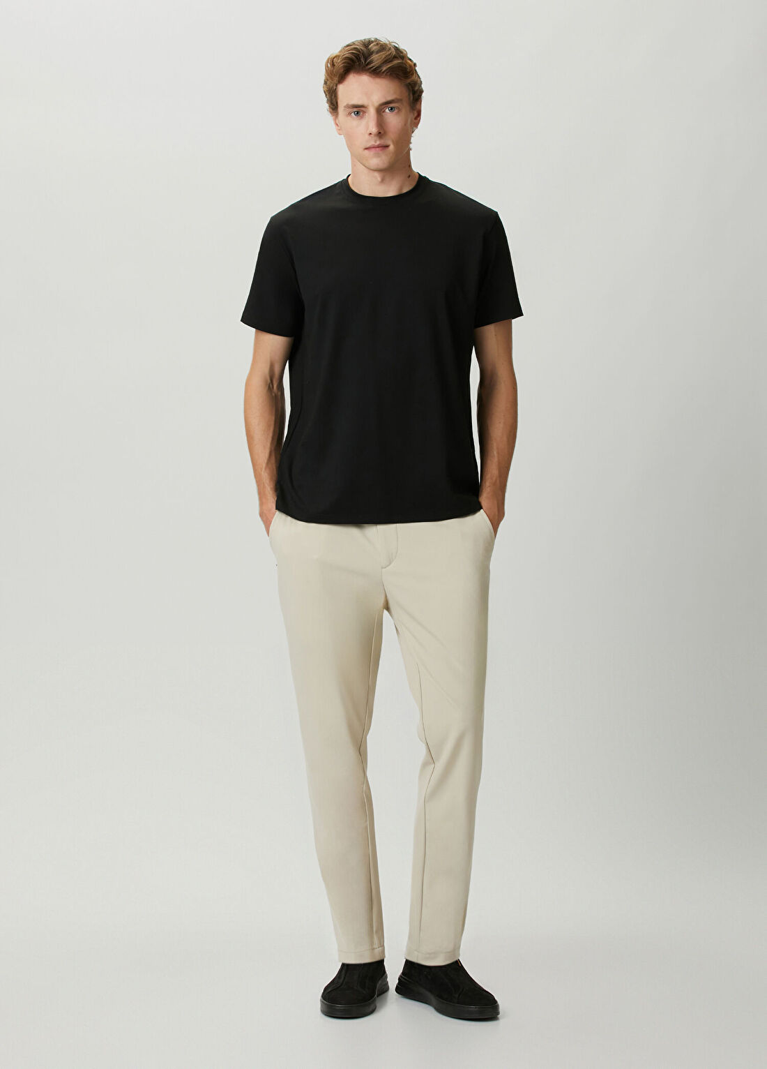 White Sand Bej Beli Kemerli Pantolon