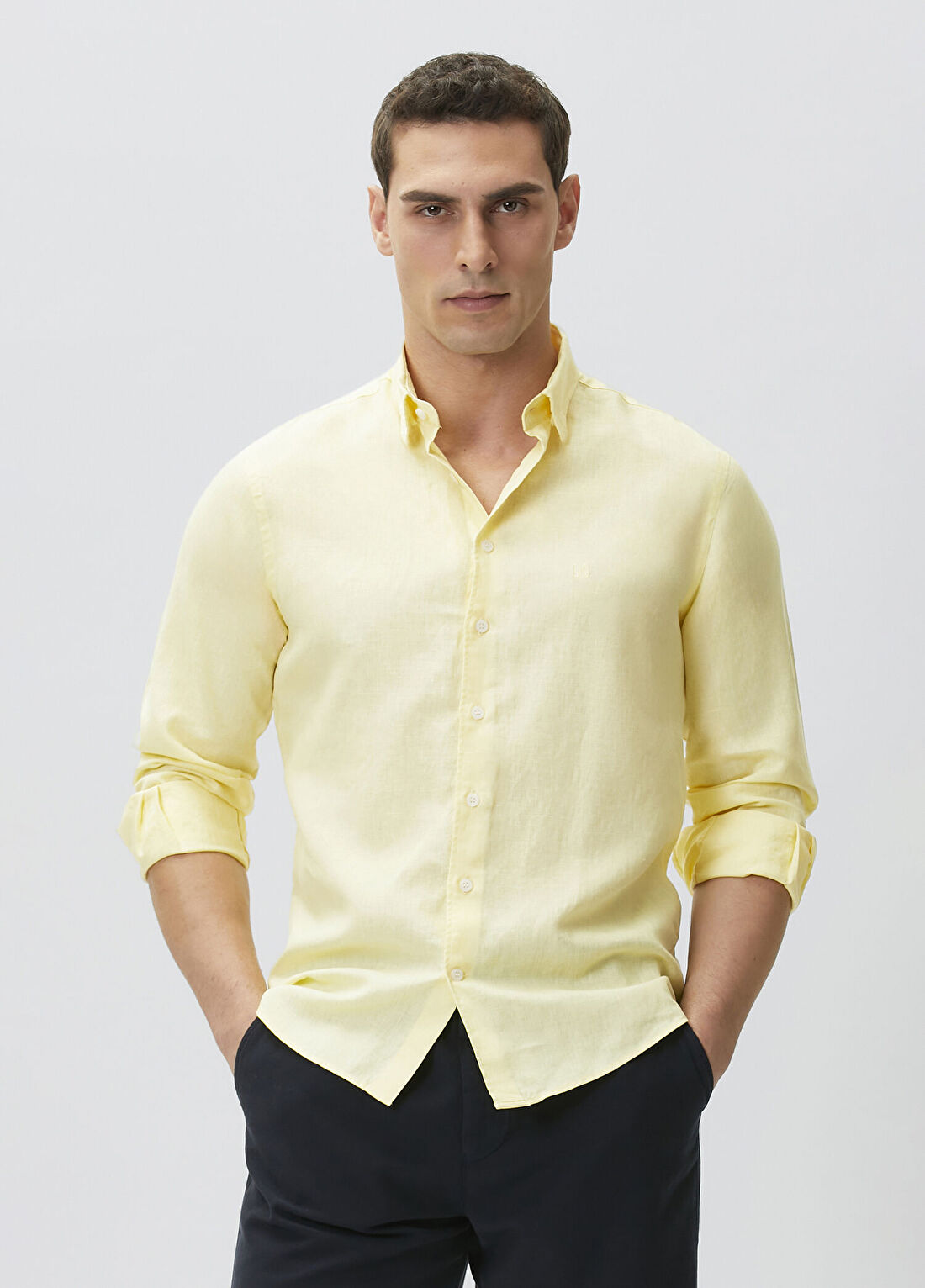 Network Slim Fit Sarı Keten Gömlek