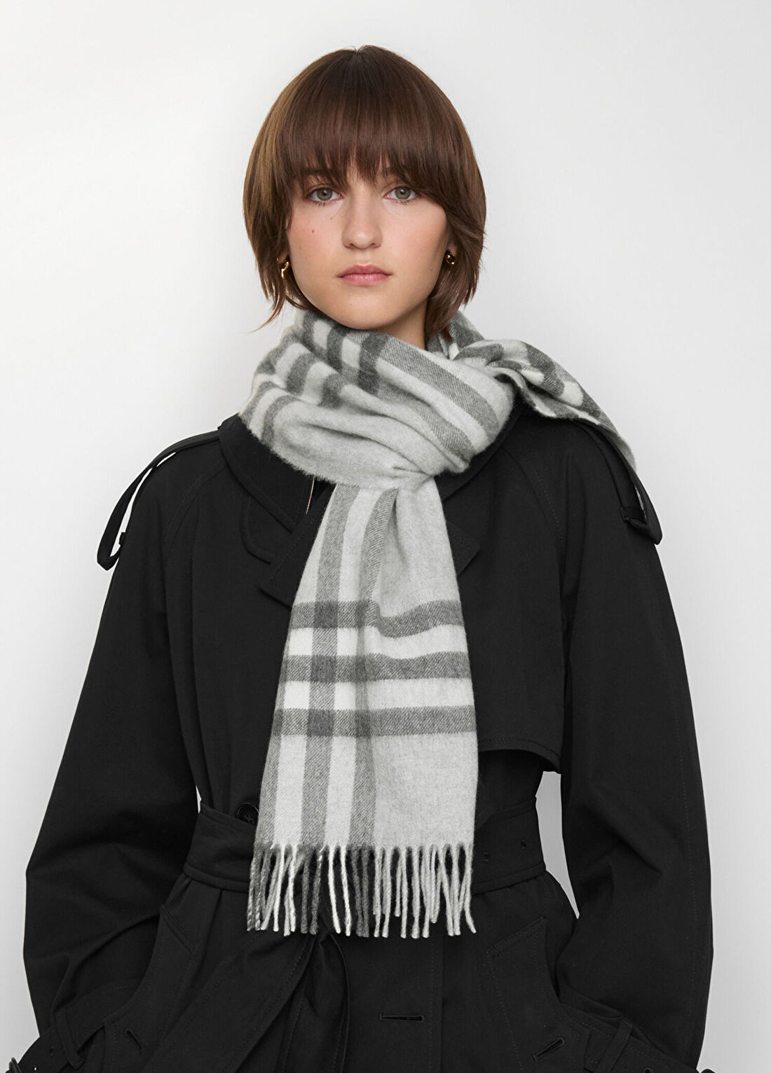 Burberry Check Cashmere Gri Kaşmir Kadın Atkı görsel 4