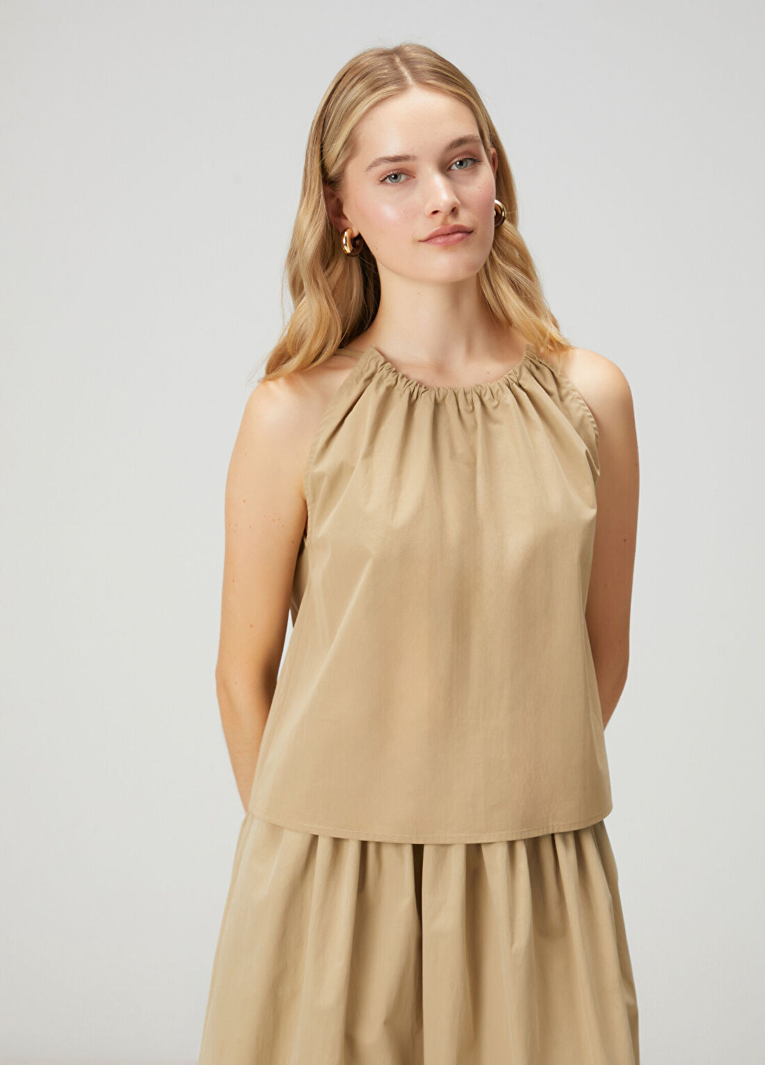 Beymen Club Bej Büzgülü Crop Bluz