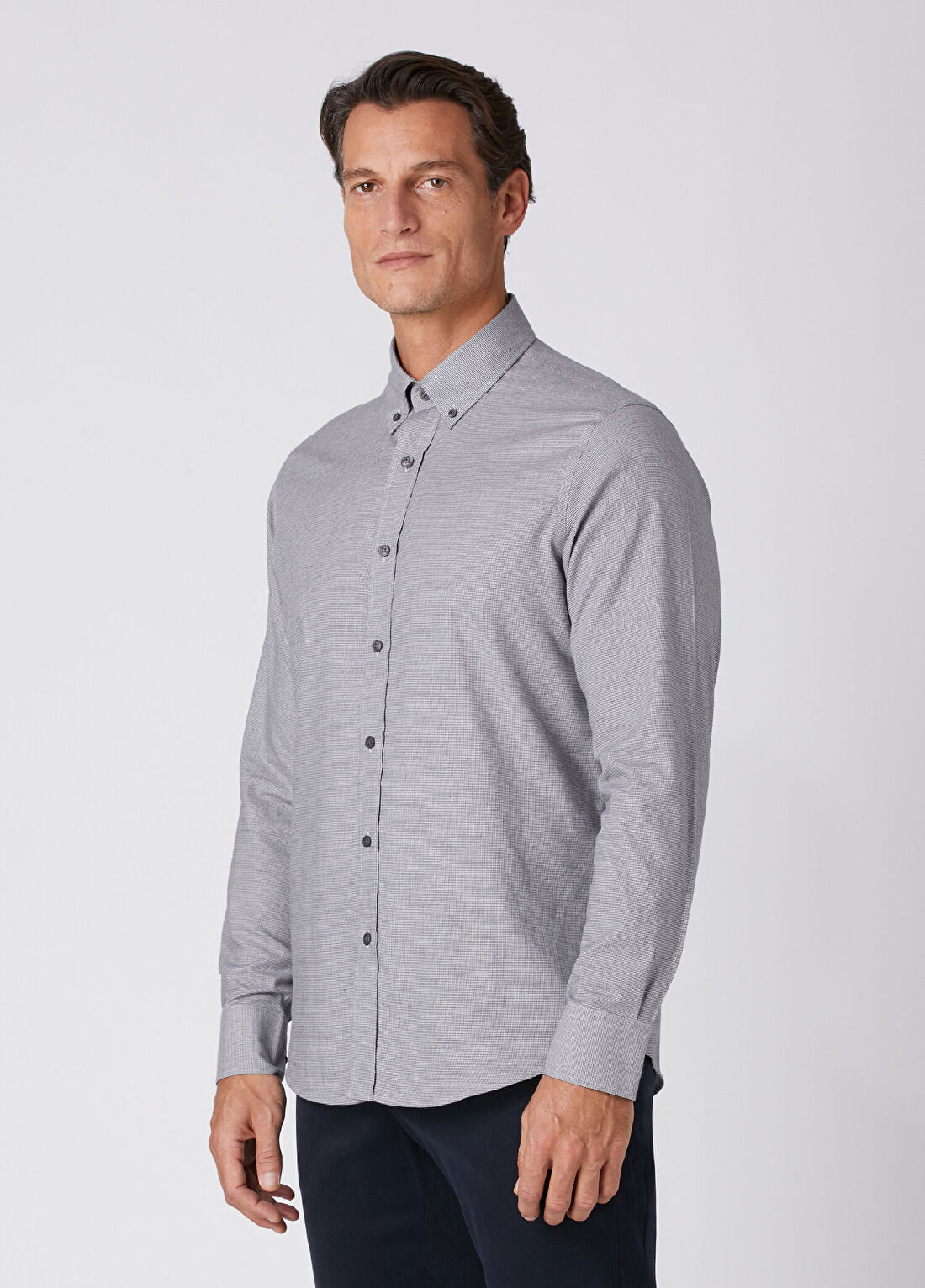 Beymen Collection Comfort Fit Gri Düğmeli Yaka Spor Gömlek görsel 4
