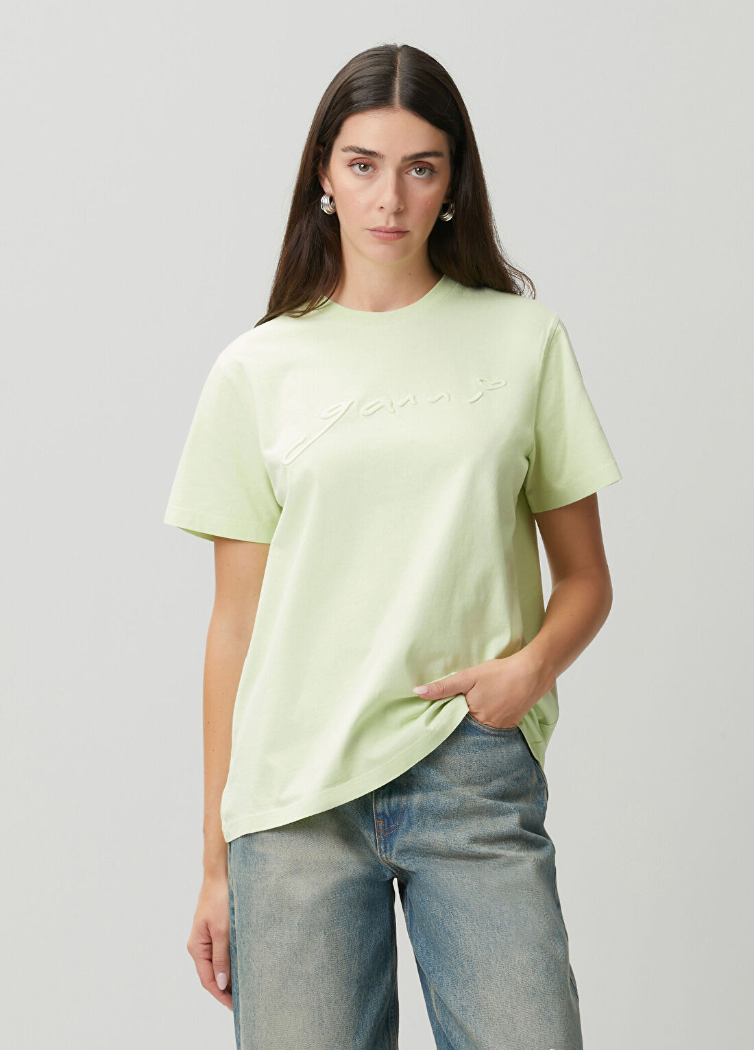 Ganni Açık Yeşil Logolu T-shirt