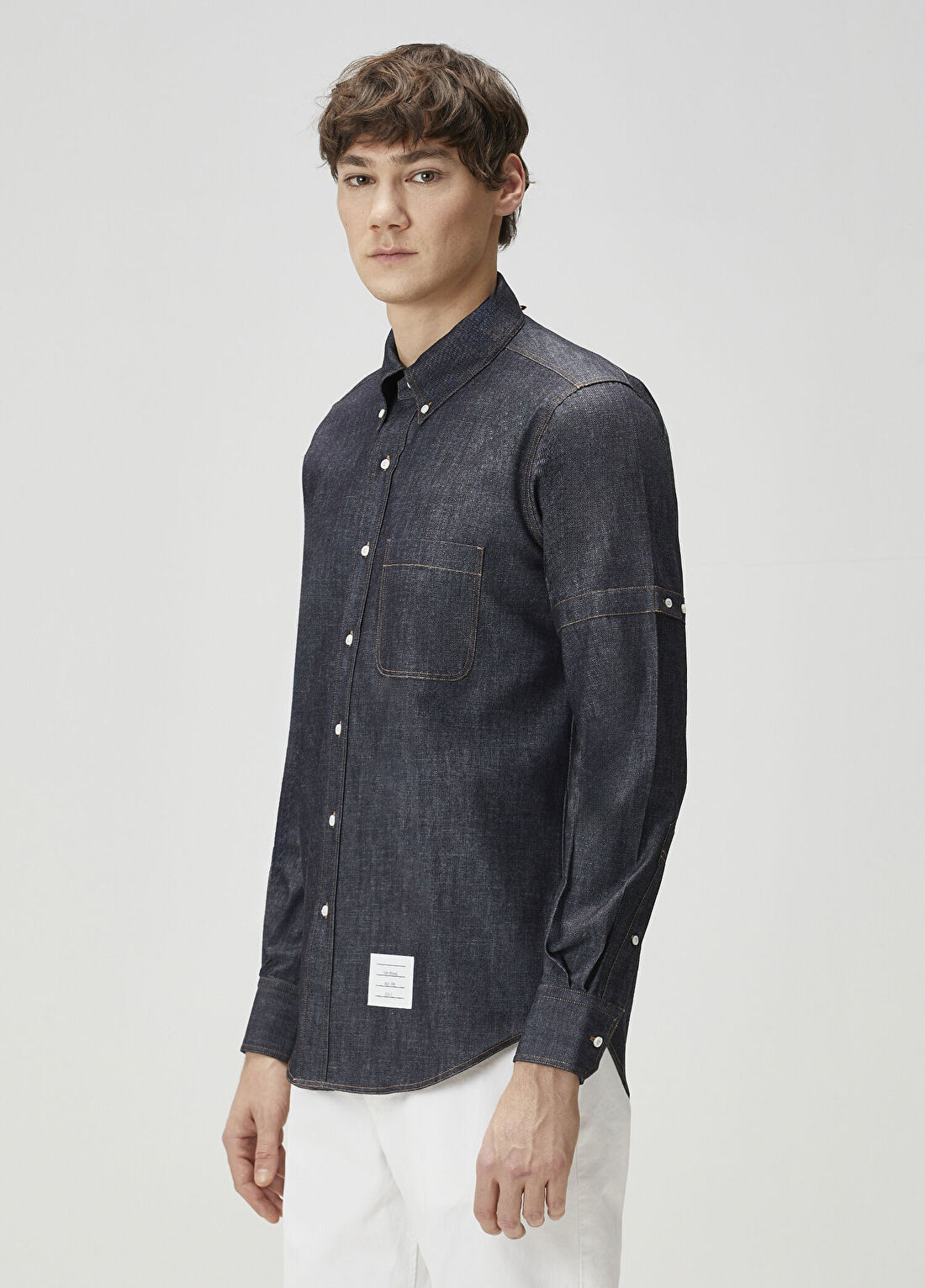 Thom Browne Lacivert Kontrast Dikişli Denim Gömlek görsel 3
