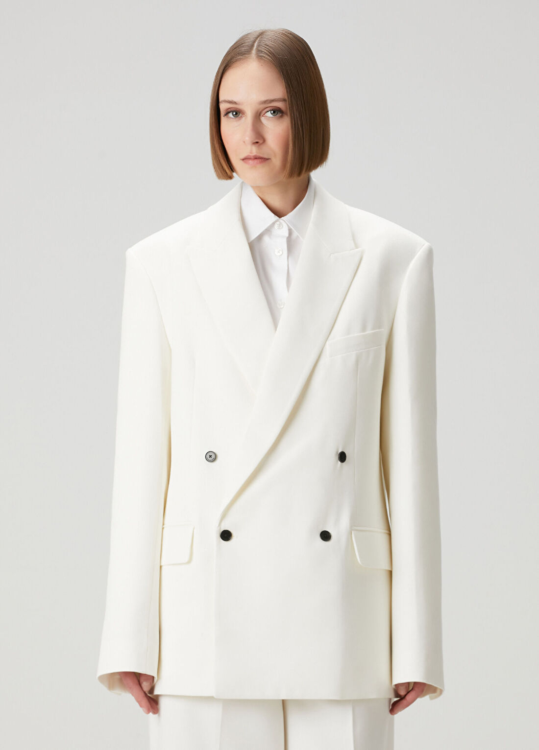 The Frankie Shop Newark Kırık Beyaz Kruvaze Blazer