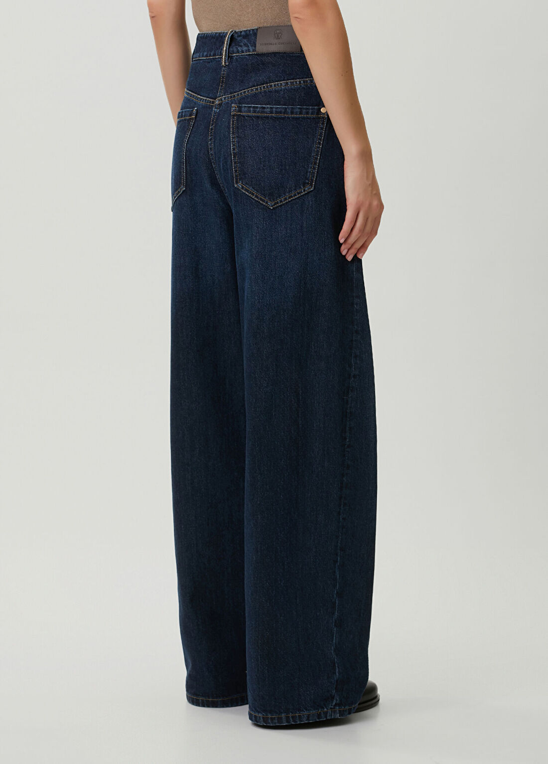 Brunello Cucinelli Lacivert Wide Leg Jean Pantolon görsel 4