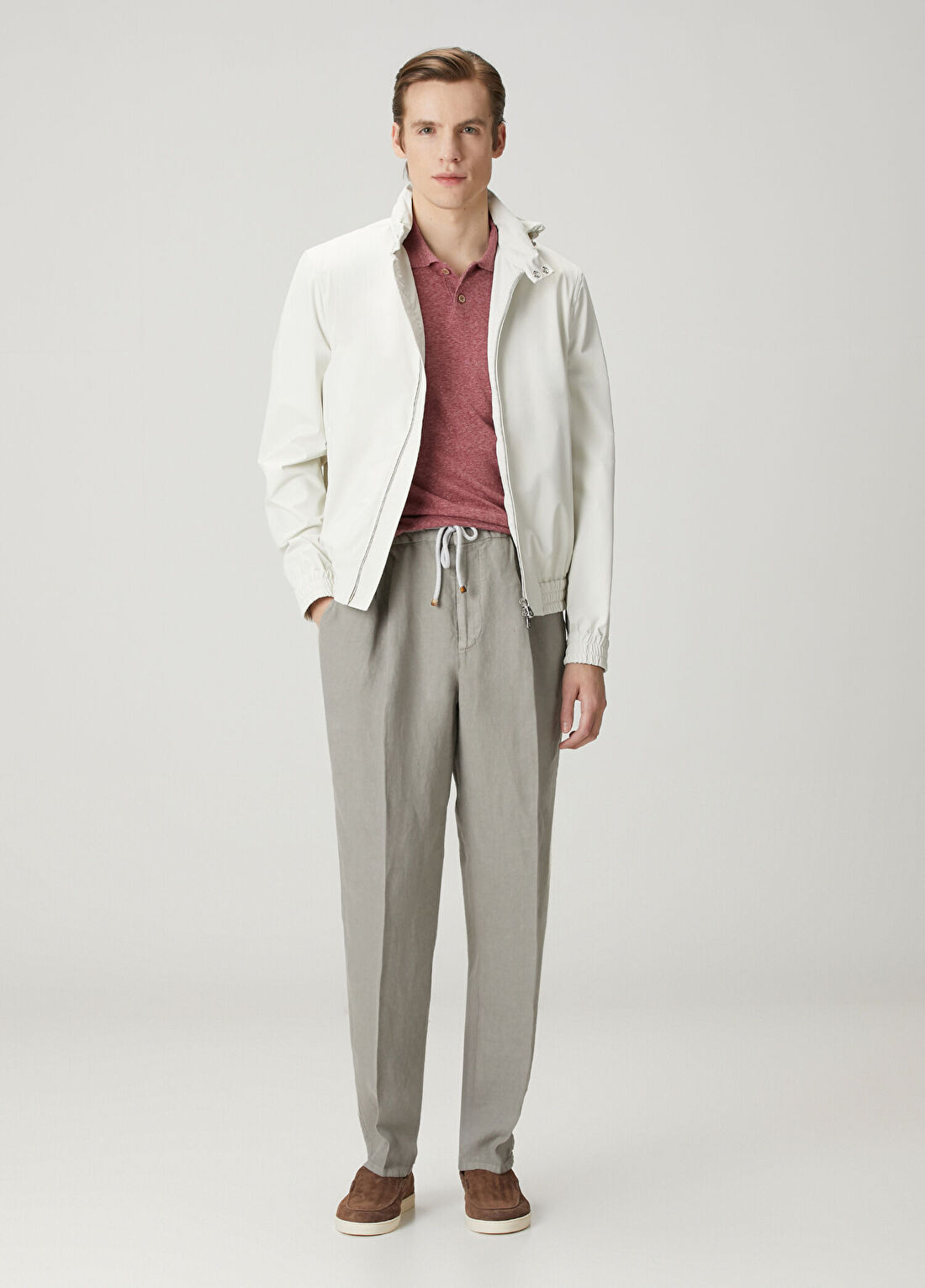 Brunello Cucinelli Haki Beli Kordonlu Keten Pantolon