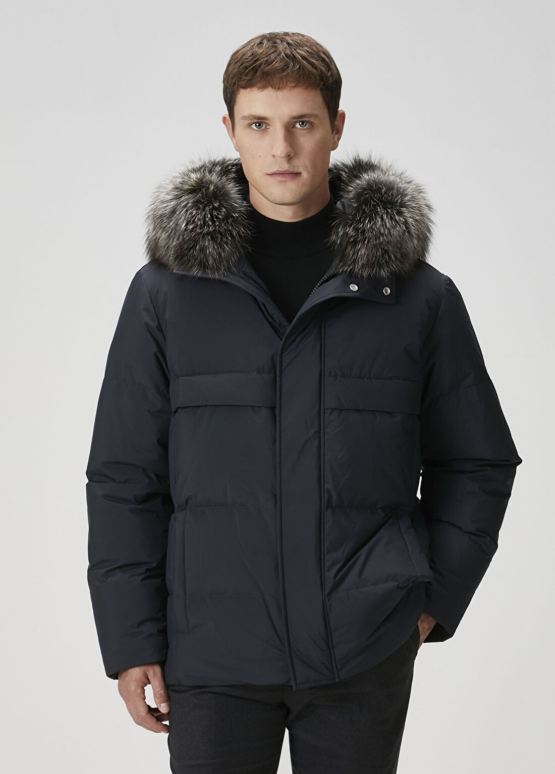Yves Salomon Lacivert Kapüşonlu Parka
