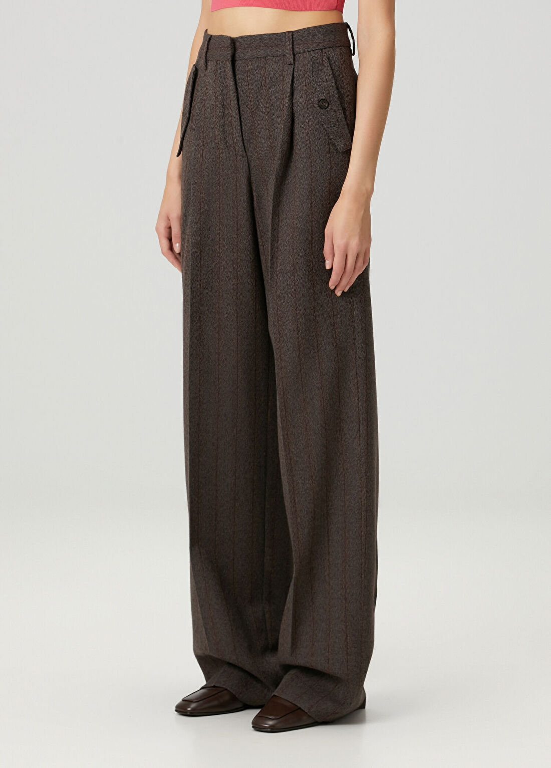 Golden Goose Journey Koyu Kahverengi Wide Leg Yün Pantolon görsel 2