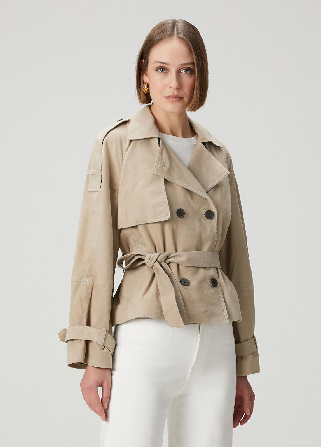 AllSaints Reed Vizon Cropped Süet Pardösü görsel 3