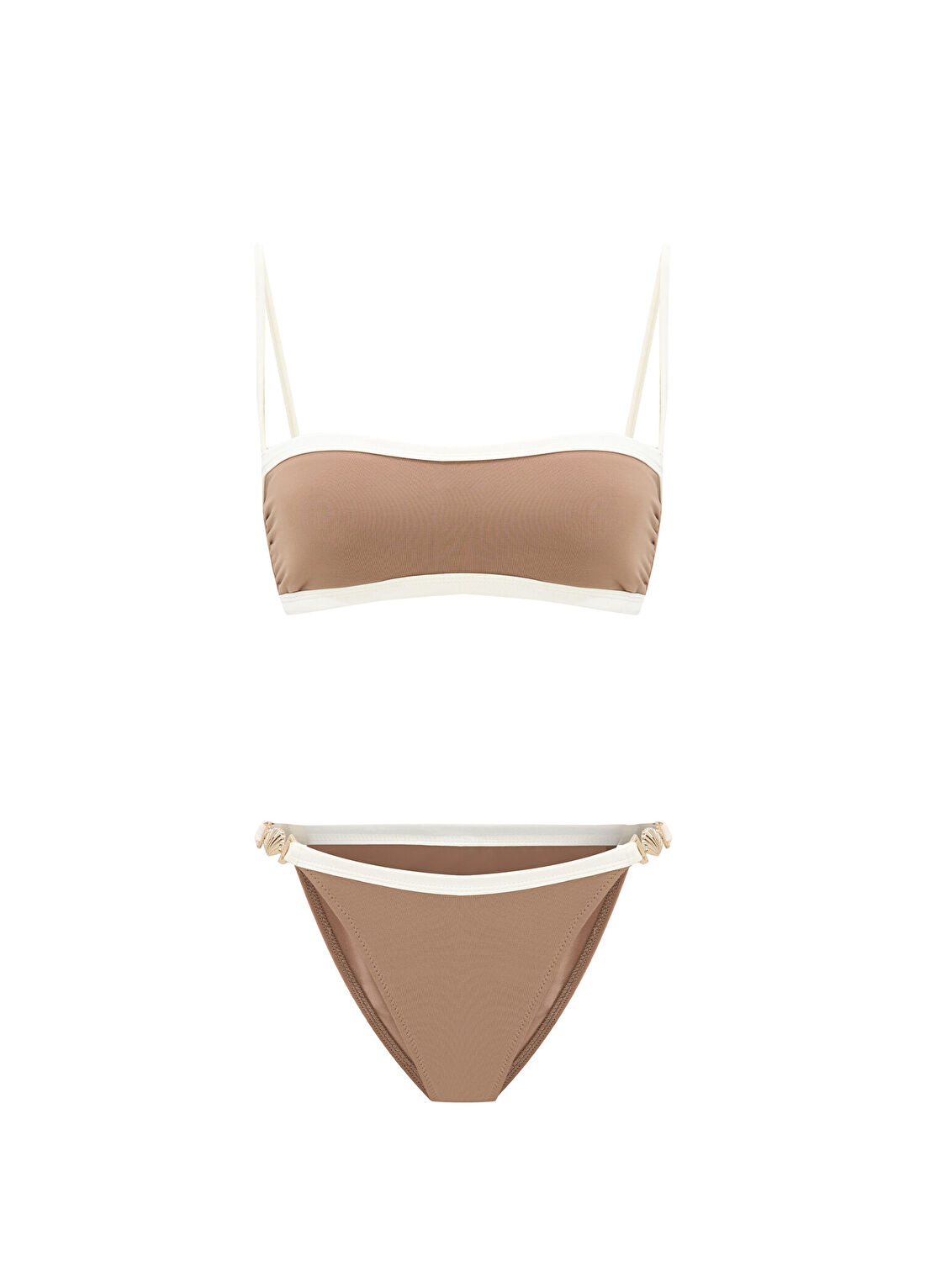 Bia Swimwear Luna French Beige Bia Logolu Çift Renk Straplez Kadın Bikini Takımı