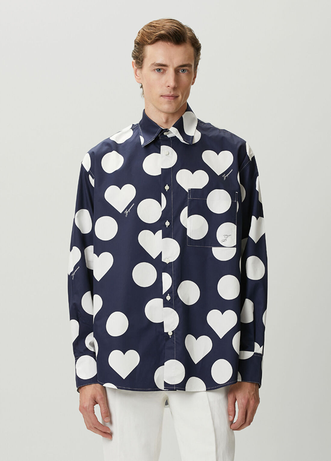 Jacquemus Lacivert Kalpli Puantiye Desenli Gömlek