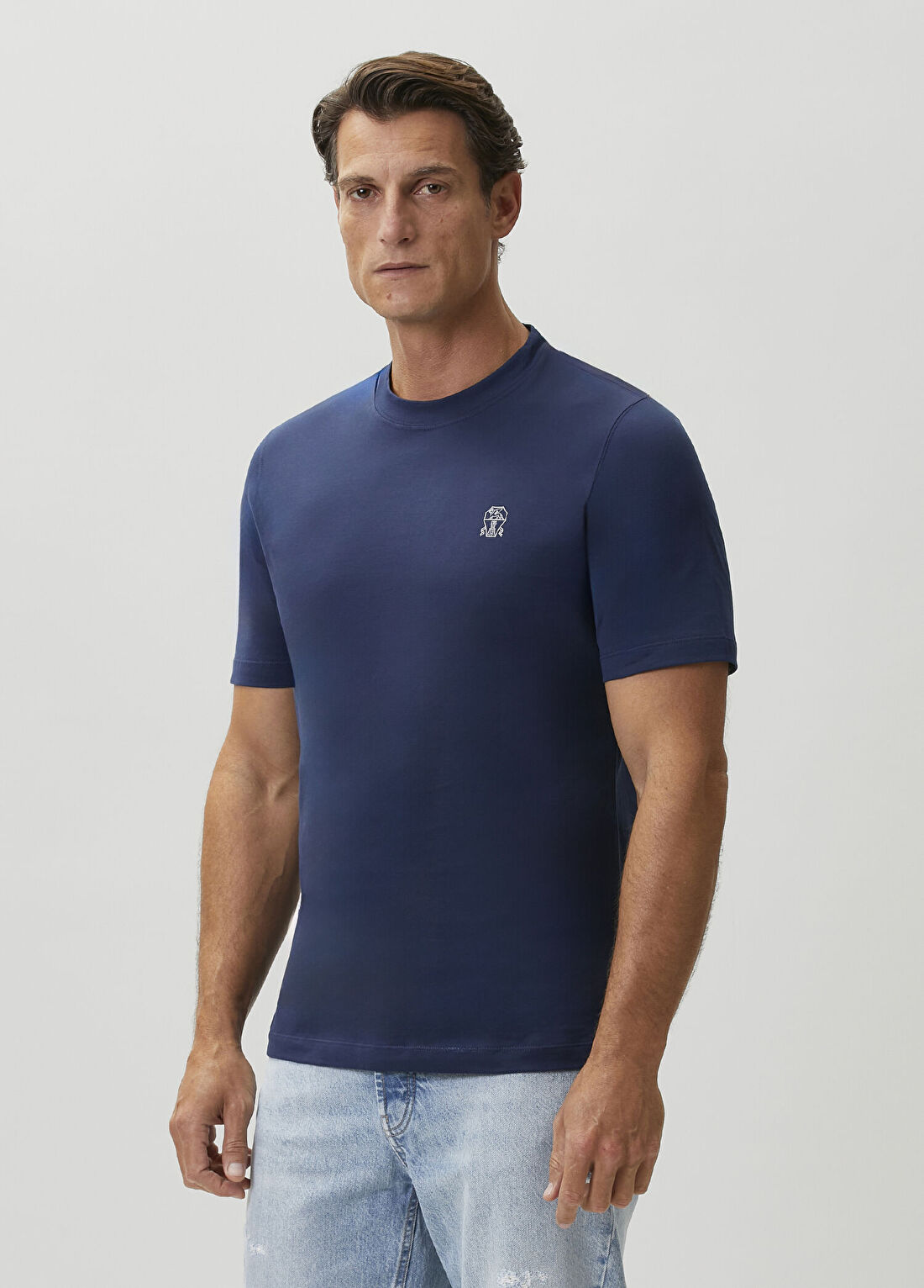 Brunello Cucinelli Koyu Mavi Logolu T-shirt görsel 3