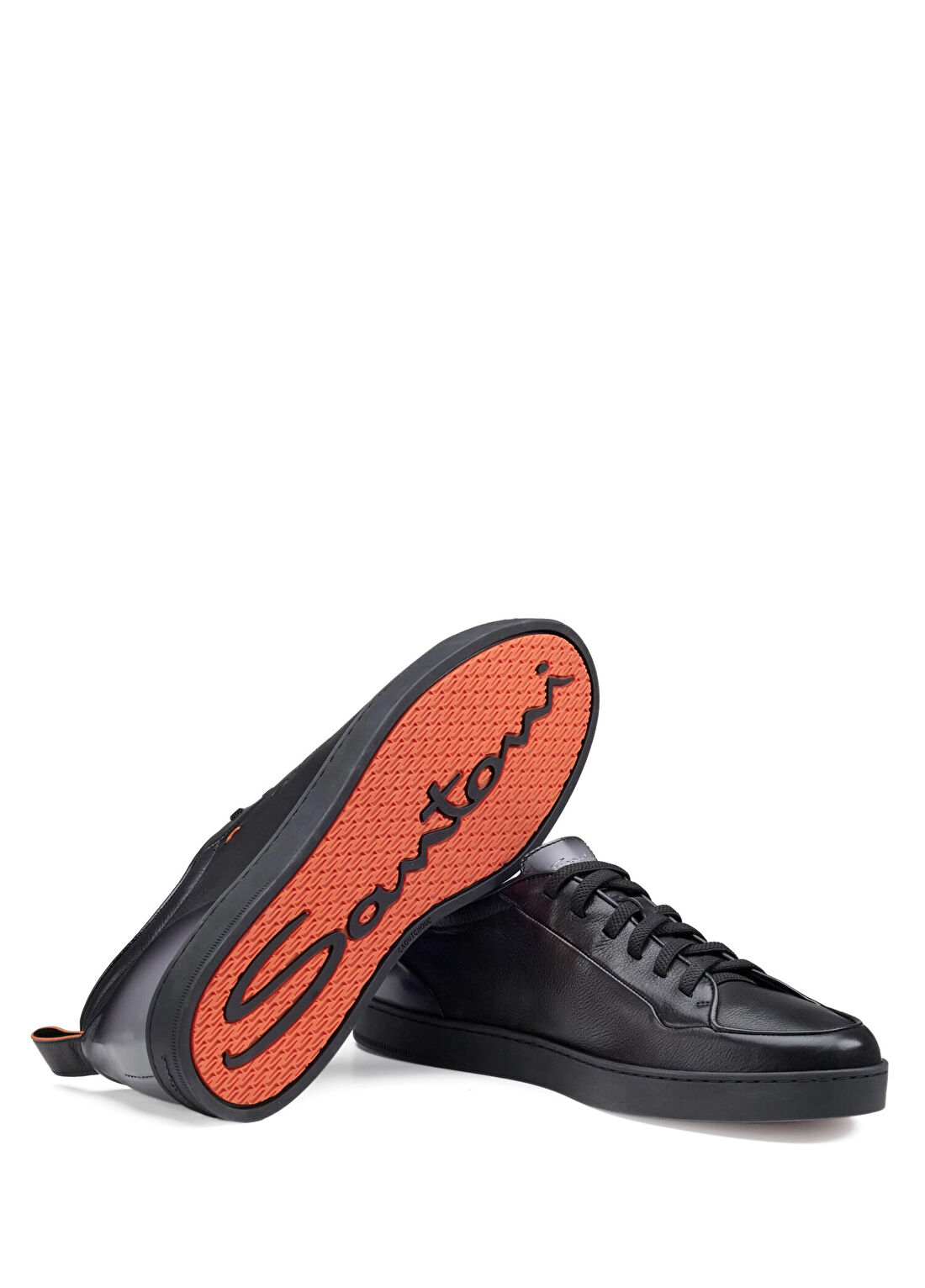 Santoni Siyah Erkek Deri Sneaker görsel 4