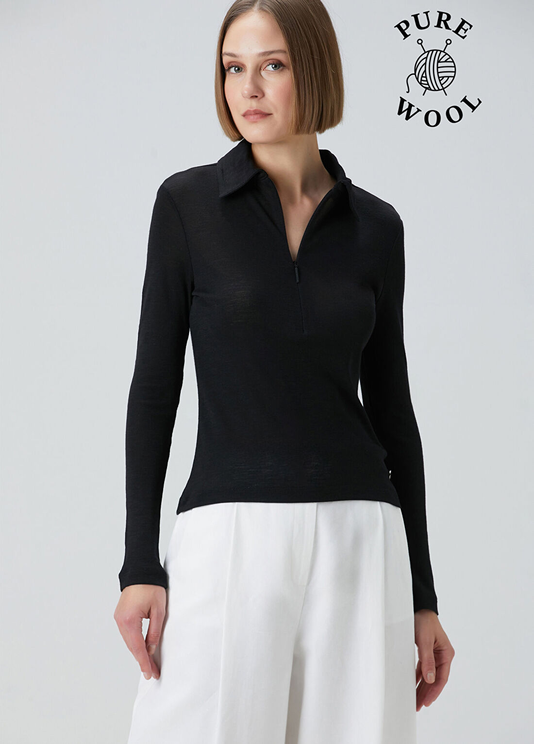 Beymen Collection Siyah Uzun Kol Yün Polo T-shirt