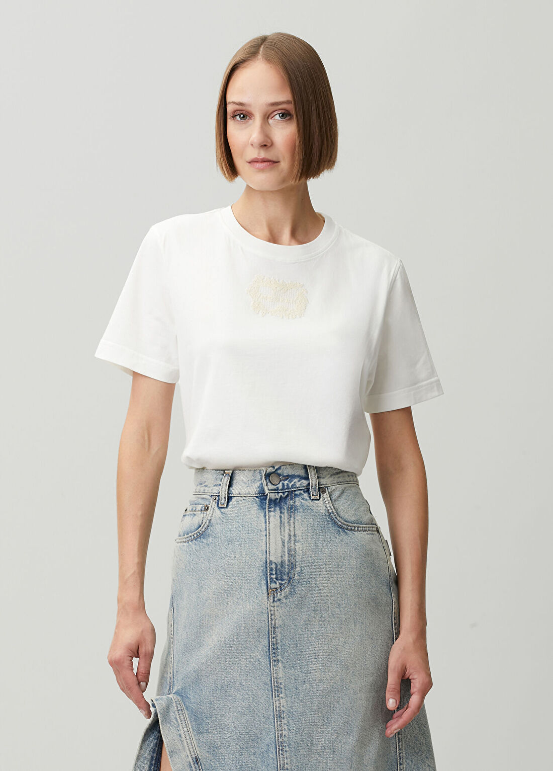 McQueen Bej Dantel Garnili T-shirt