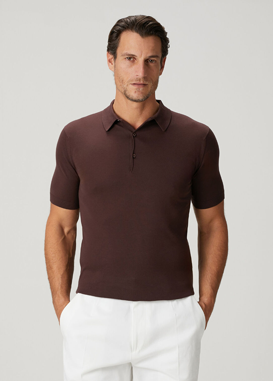John Smedley Adria Kahverengi Polo Yaka Kısa Kollu Triko