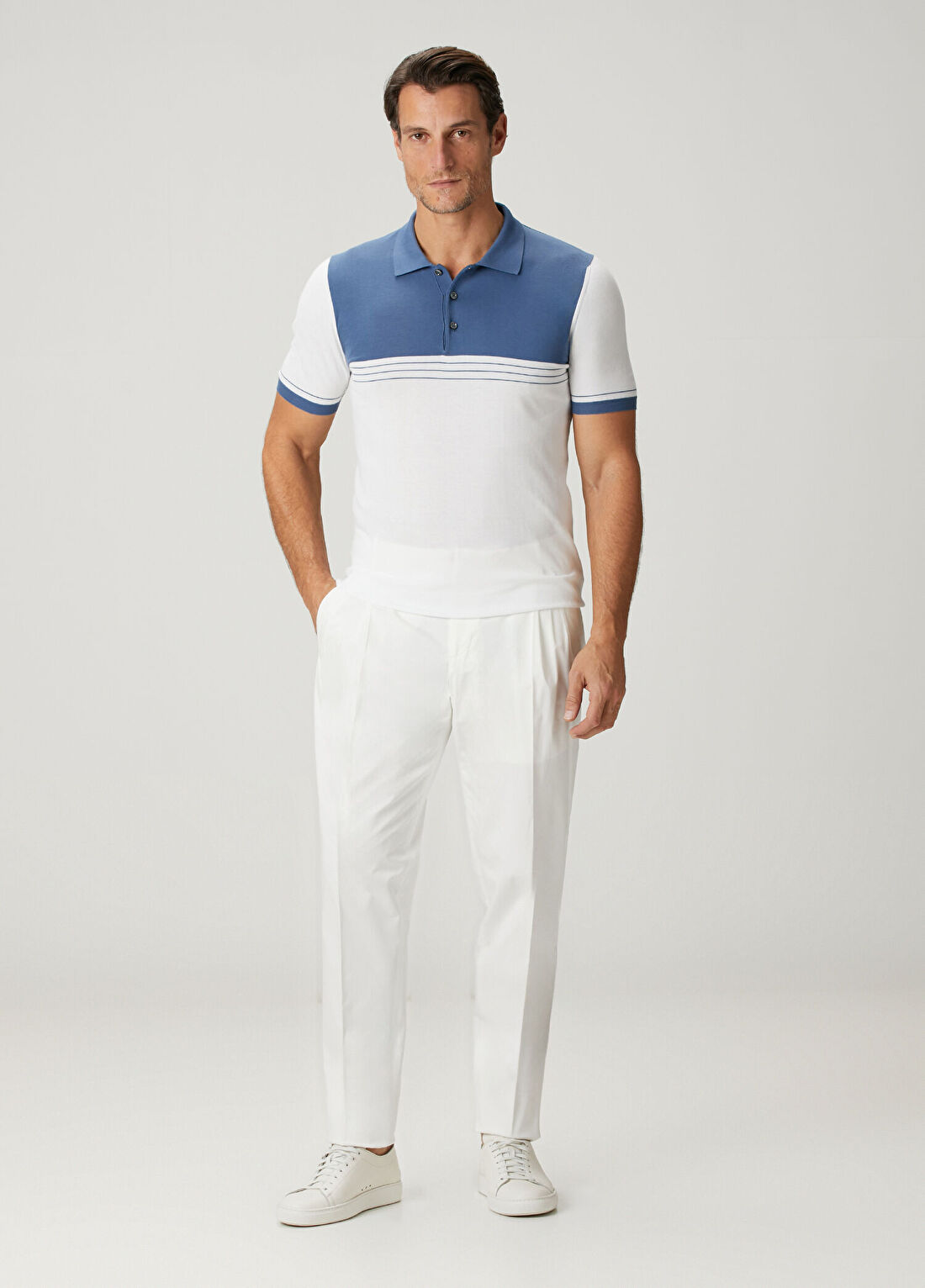 Kiton Lacivert Beyaz Polo Yaka T-shirt görsel 2