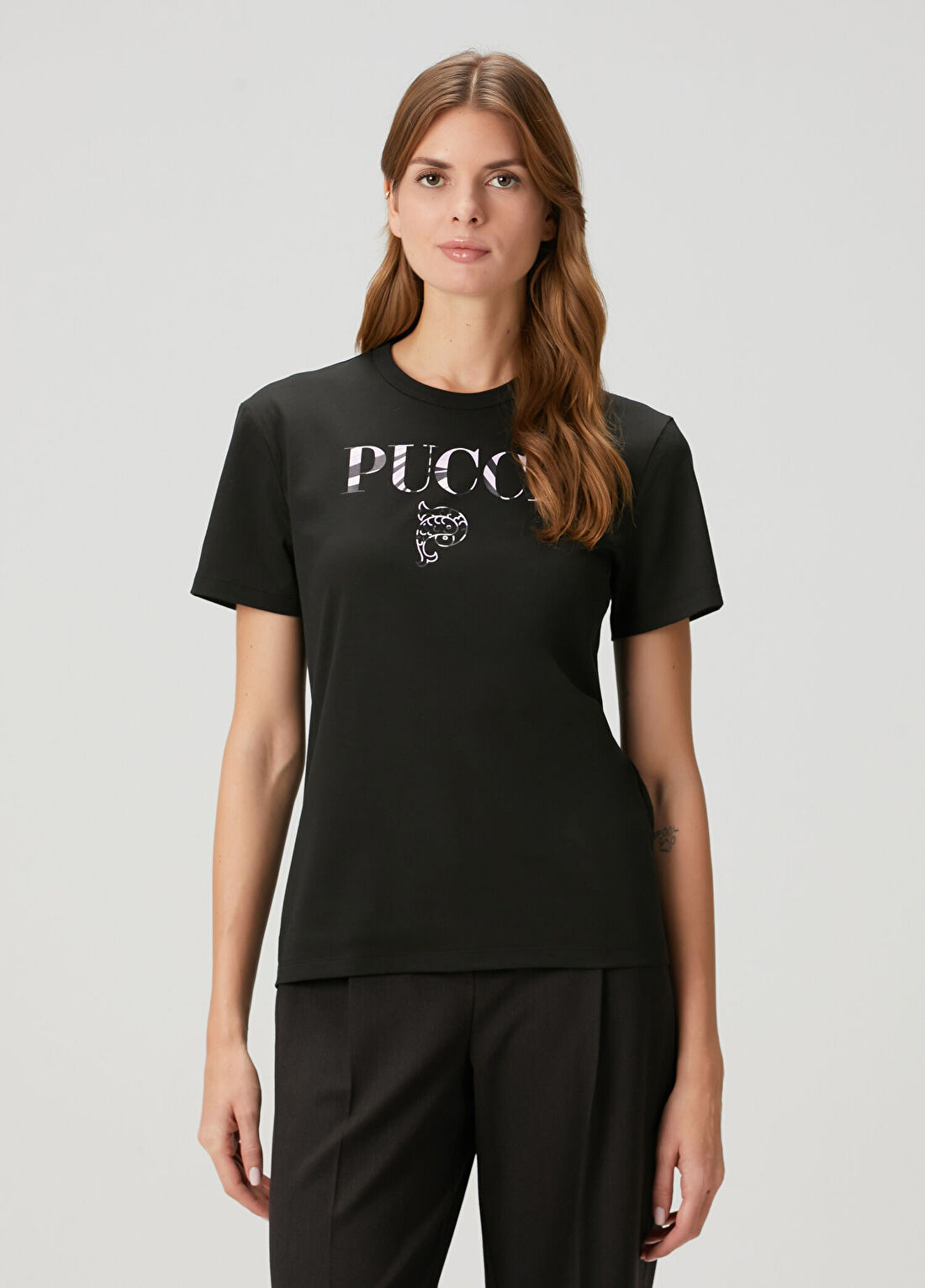 Pucci Siyah Logolu T-shirt