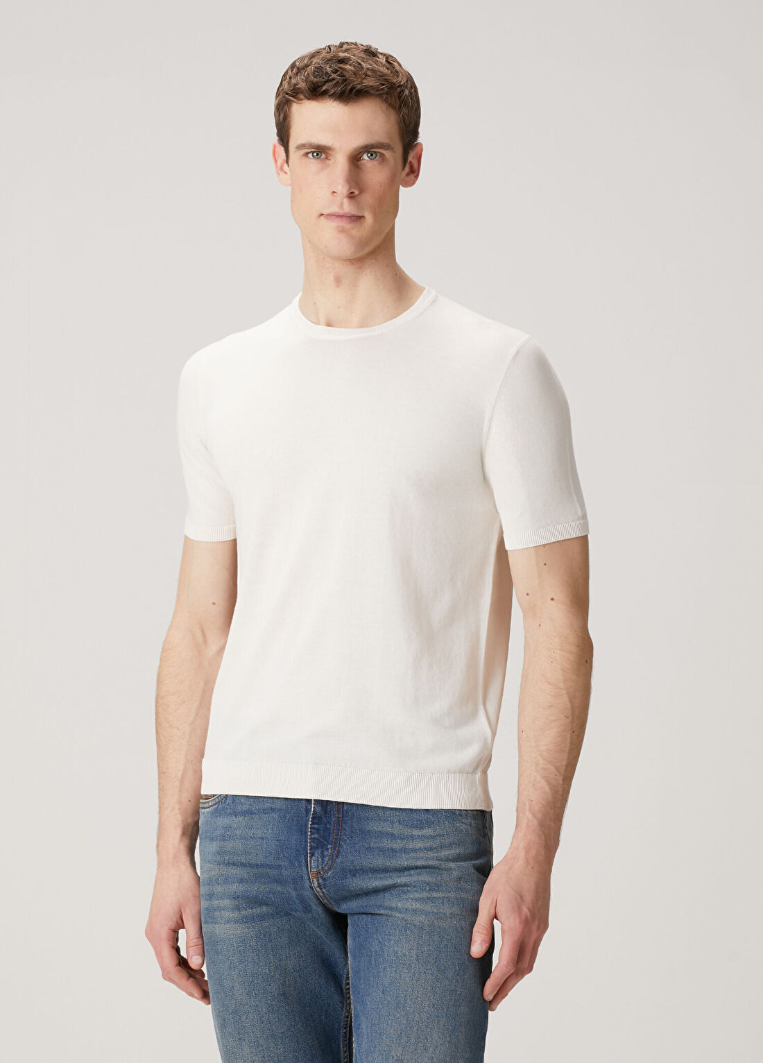 Roberto Collina Ekru Basic T-shirt görsel 3