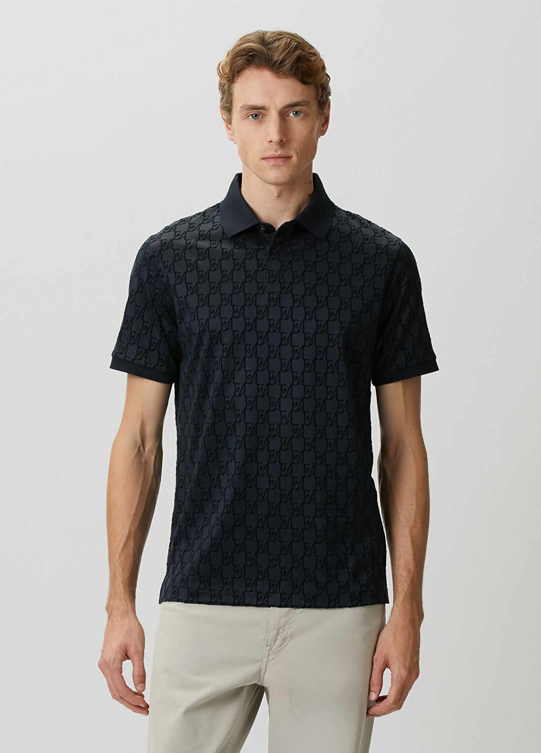 Emporio Armani Regular Fit Lacivert Polo Yaka Jakarlı T-shirt
