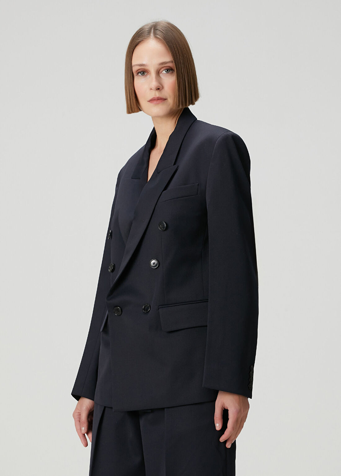 Victoria Beckham Lacivert Yün Kruvaze Blazer görsel 3