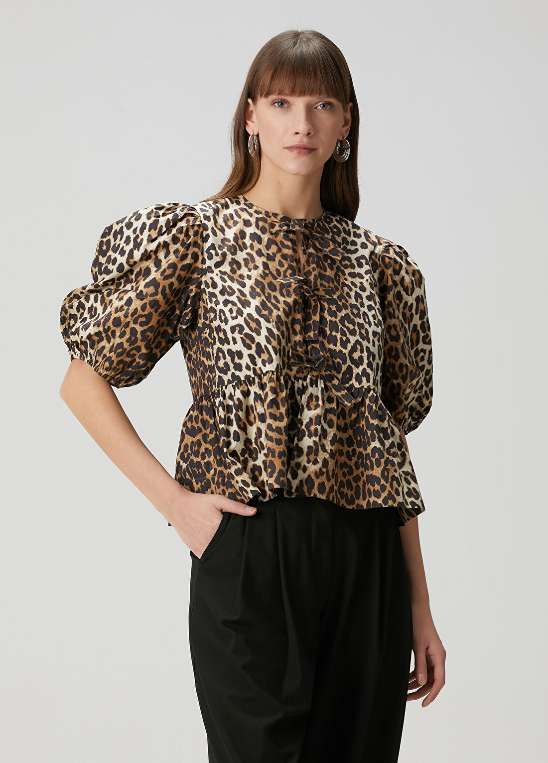 Ganni Leopar Desenli Poplin Bluz