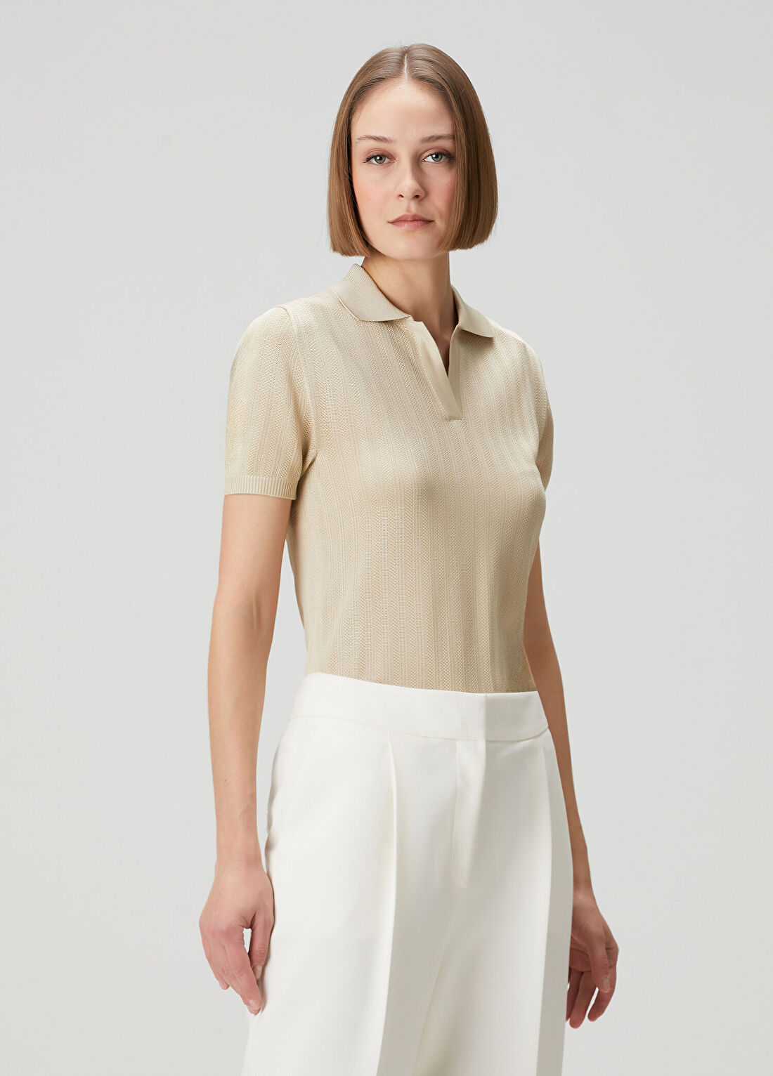 Kiton Bej İpek Polo Triko