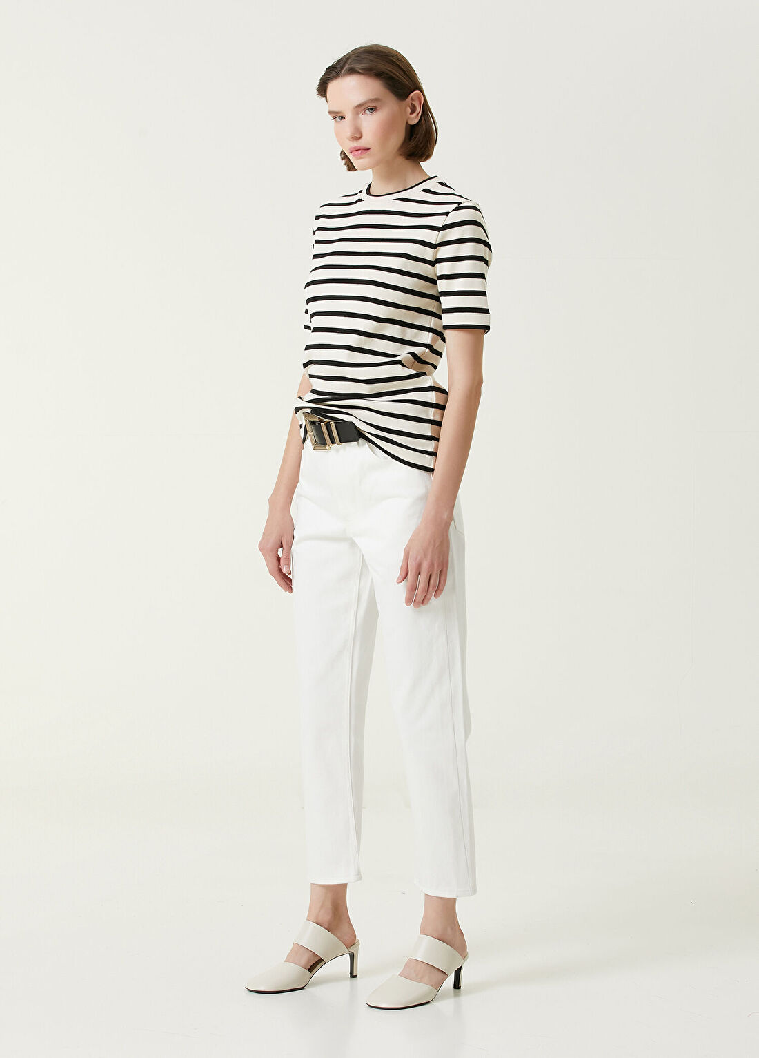 Jil Sander Ekru Siyah Çizgili T-shirt görsel 2