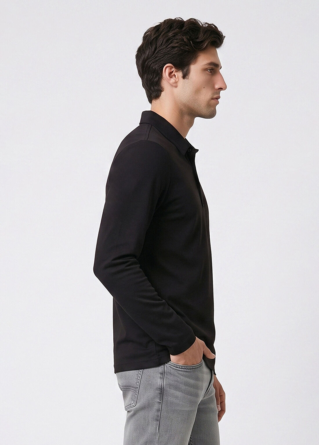 Network Siyah Polo Yaka Interlok T-shirt görsel 3