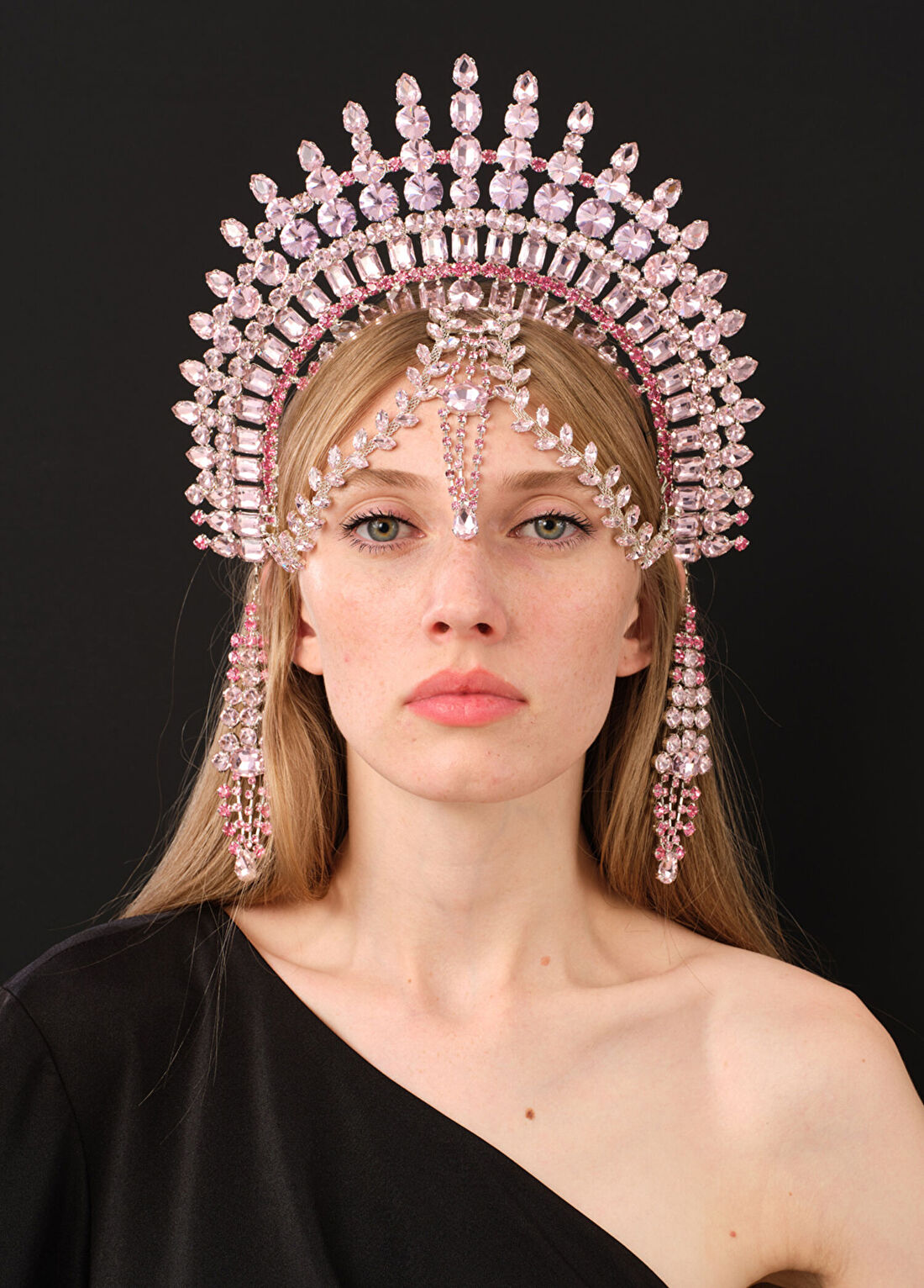 Gaios Byzantine Headpiece Pembe Gümüş Kaplama Kristal Taşlı Kadın Saç Aksesuarı görsel 3