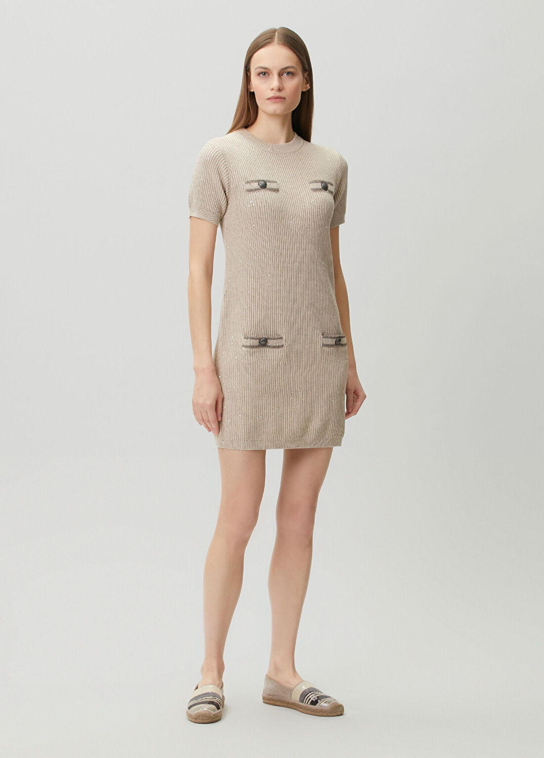 Brunello Cucinelli Bej Mini Triko Elbise