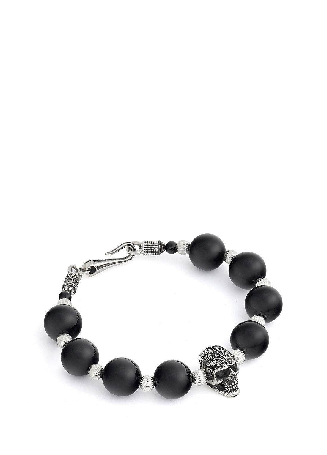 Boga Skull Siyah Erkek Gümüş Bileklik