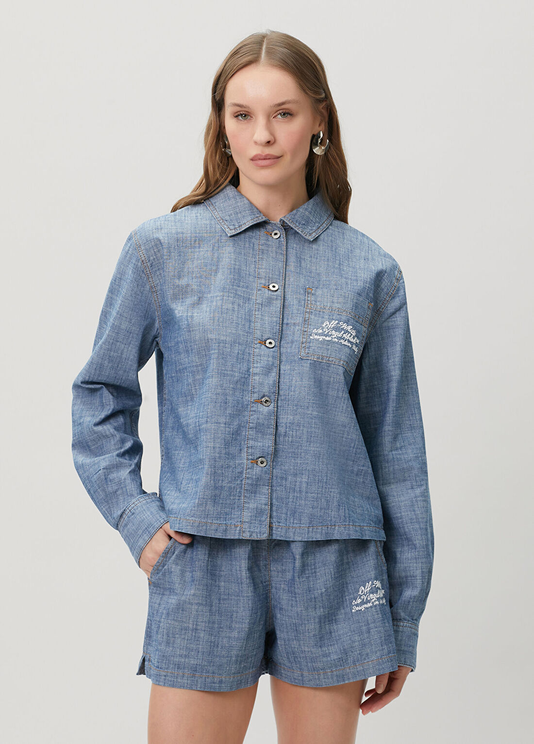 Off-White Koyu Mavi Denim Gömlek