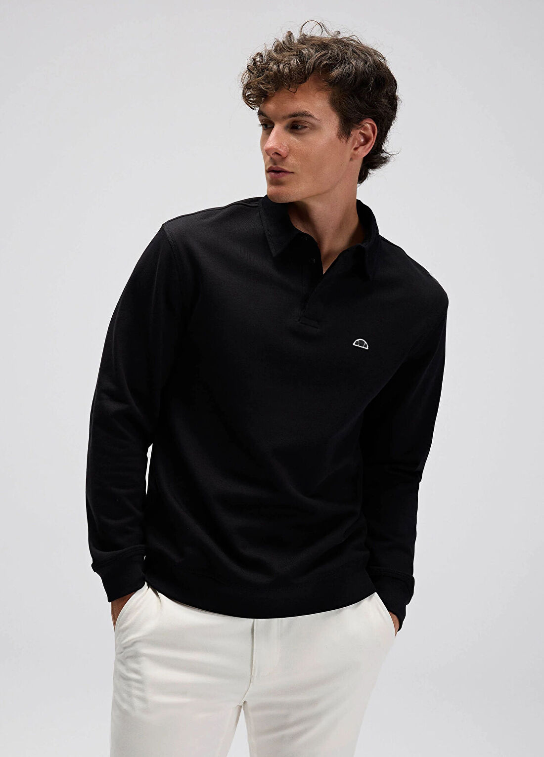 Ellesse Siyah Polo Yaka Uzun Kollu Erkek Sweatshirt EM633-BK