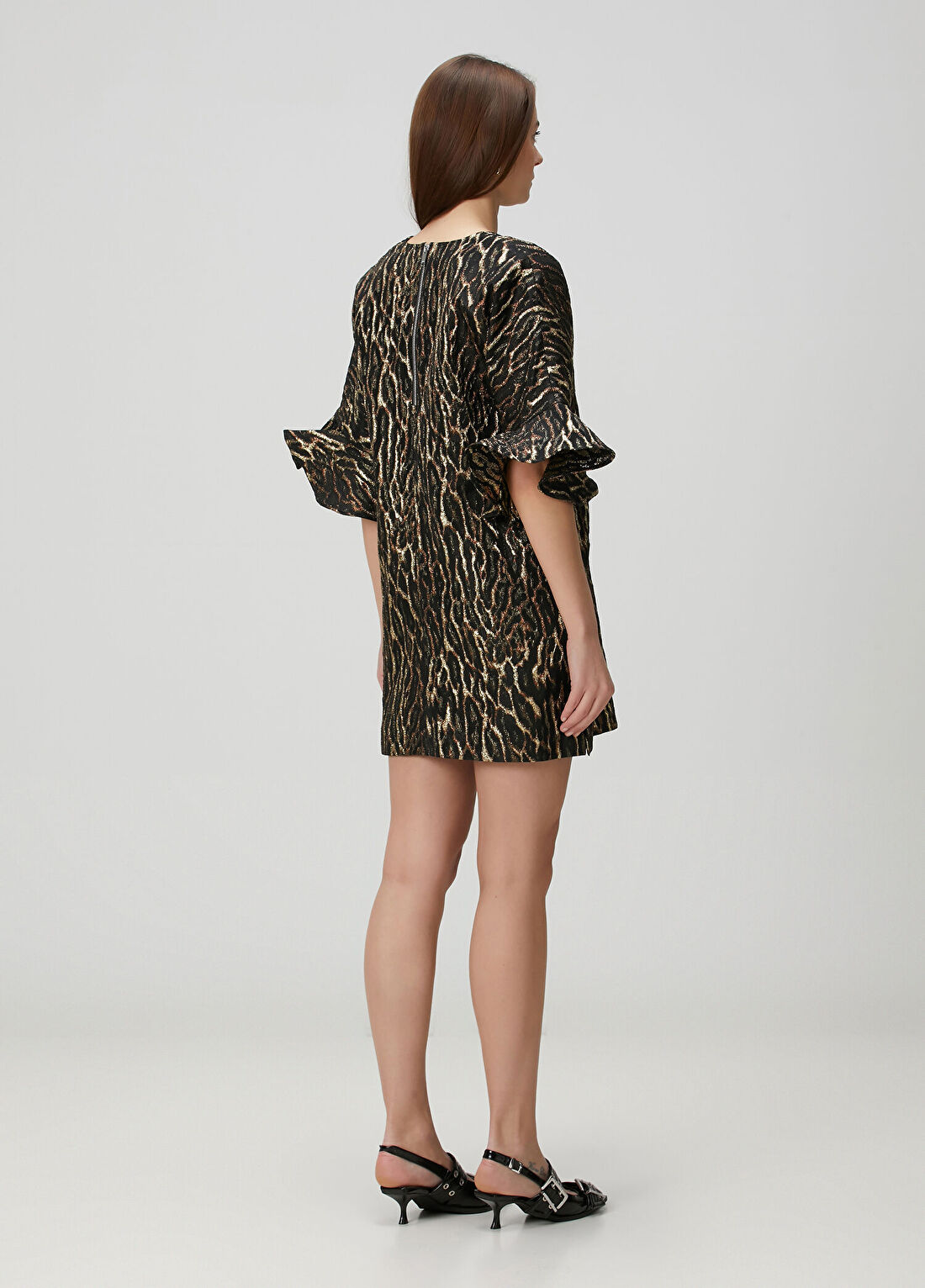 Ganni Bronz Leopar Desenli Mini Elbise görsel 4
